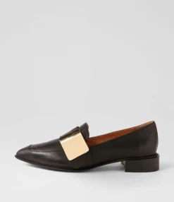 New Easey Black Gold Leather Loafers Women Loafers