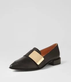 New Easey Black Gold Leather Loafers Women Loafers