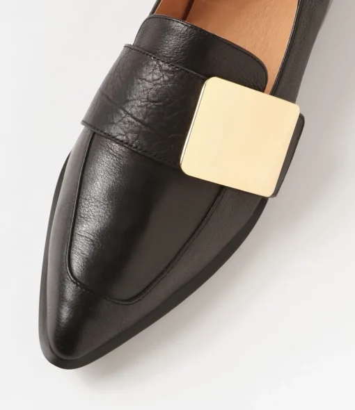 New Easey Black Gold Leather Loafers Women Loafers