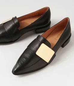 New Easey Black Gold Leather Loafers Women Loafers