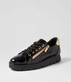 Clearance Elias Black Gold Patent Leather Sneakers Women Sneakers