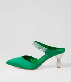 Flash Sale Evee Emerald Satin Mules Women Heels
