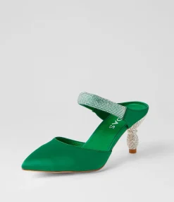 Flash Sale Evee Emerald Satin Mules Women Heels