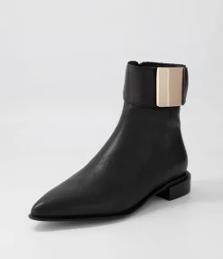Outlet Evo Black Gold Leather Ankle Boots Women Ankle Boots