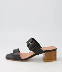 Sale Fantasy Black Natural Heel Leather Slides Women Heels