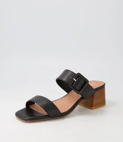Sale Fantasy Black Natural Heel Leather Slides Women Heels