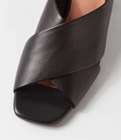 Cheap Fanter Black Leather Sandals Women Slides