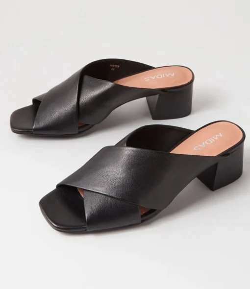 Cheap Fanter Black Leather Sandals Women Slides