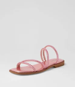 Best Sale Fanto Pale Pink Jewels Leather Slides Women Flats