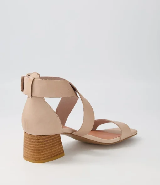 Cheap Farlane Dark Nude Leather Sandals Women Heels