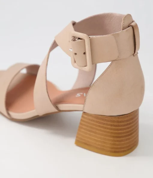 Cheap Farlane Dark Nude Leather Sandals Women Heels
