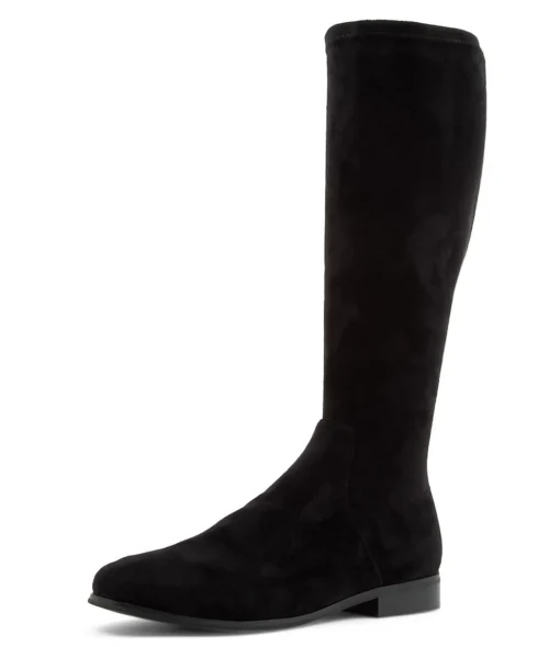 Cheap Fiery Black Stretch Microsuede Knee High Boots Women Boots