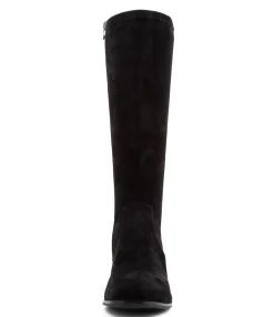 Cheap Fiery Black Stretch Microsuede Knee High Boots Women Boots