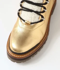Cheap Fischer Gold Black Tumble Leather Lace Up Boots Women Ankle Boots