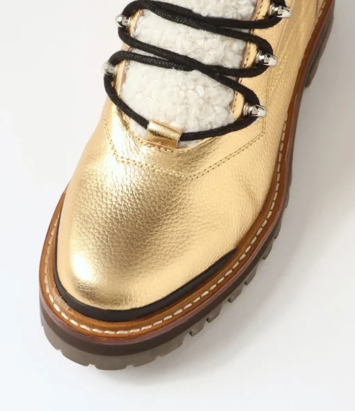 Cheap Fischer Gold Black Tumble Leather Lace Up Boots Women Ankle Boots