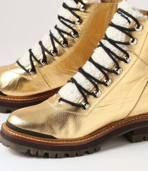Cheap Fischer Gold Black Tumble Leather Lace Up Boots Women Ankle Boots