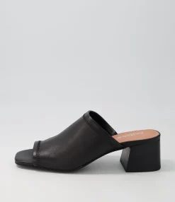 Best Sale Florene Black Leather Slides Women Heels