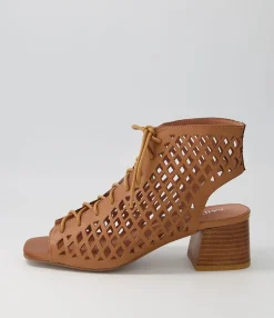 Fashion Floss Dark Tan Leather Sandals Women Heels