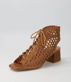Fashion Floss Dark Tan Leather Sandals Women Heels