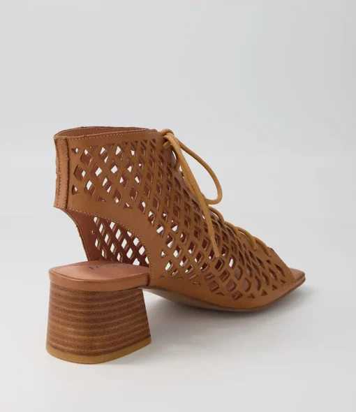 Fashion Floss Dark Tan Leather Sandals Women Heels