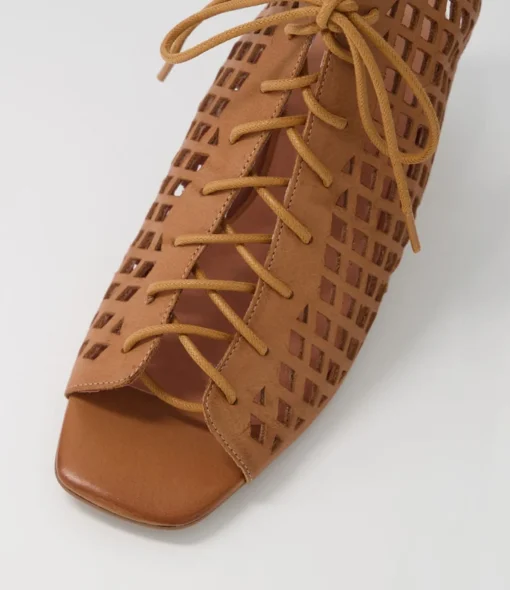 Fashion Floss Dark Tan Leather Sandals Women Heels
