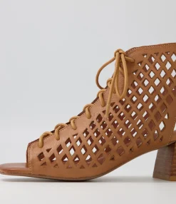 Fashion Floss Dark Tan Leather Sandals Women Heels