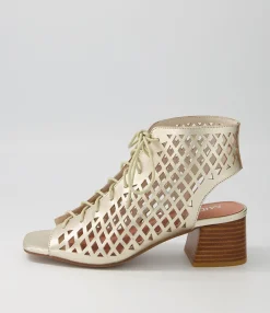 Hot Floss Pale Gold Leather Sandals Women Heels