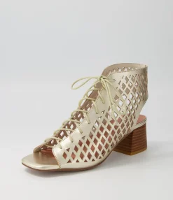 Hot Floss Pale Gold Leather Sandals Women Heels