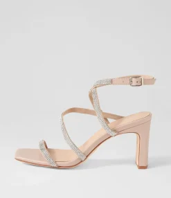 Best Flounder Nude Silver Jewels Leather Sandals Women Heels