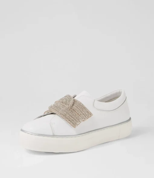 Store Flutters White Silver Leather Jewels Sneakers Women Sneakers