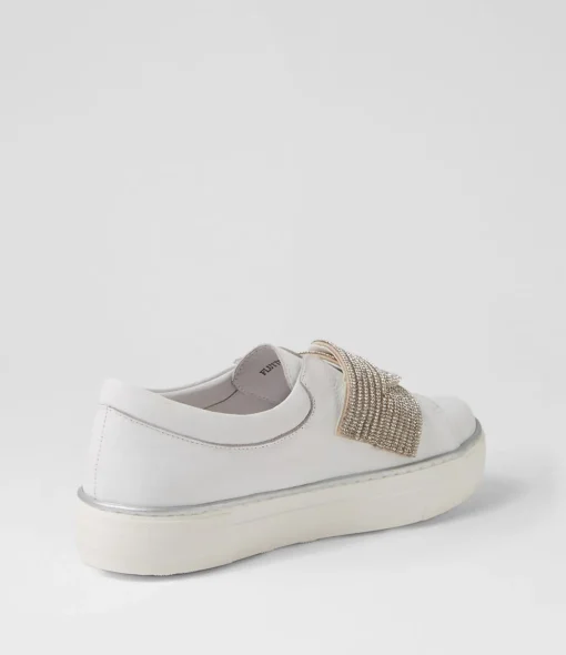 Store Flutters White Silver Leather Jewels Sneakers Women Sneakers