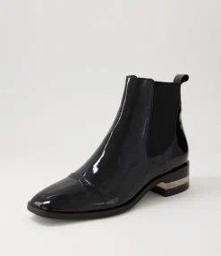 Fashion Foro Black Heel Patent Leather Ankle Boots Women Ankle Boots