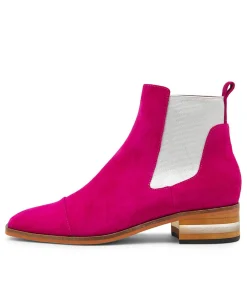 New Foro Dark Fuchsia Silver Suede Ankle Boots Women Ankle Boots