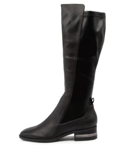 Fashion Fox Black Leather-Stretch Women Boots