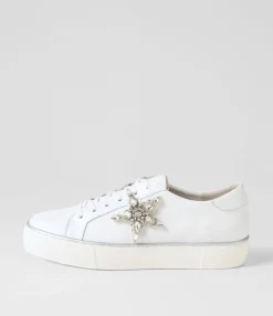 Cheap Foxxa White Silver Jewels Leather Sneakers Women Sneakers