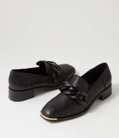 Best Freyah Black Leather Heels Women Loafers