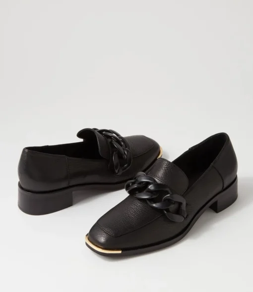 Best Freyah Black Leather Heels Women Loafers