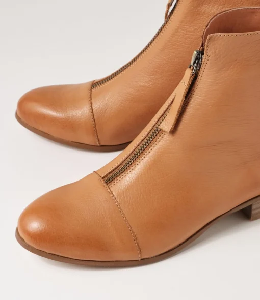 Best Sale Funni Dark Tan Leather Ankle Boots Women Ankle Boots