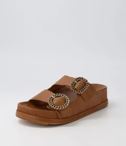 Outlet Gallie Toffee Leather Slides Women Sandals