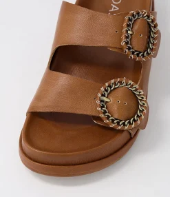 Outlet Gallie Toffee Leather Slides Women Sandals
