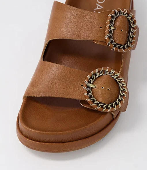 Outlet Gallie Toffee Leather Slides Women Sandals