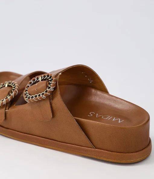Outlet Gallie Toffee Leather Slides Women Sandals