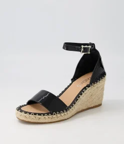 Store Gigo Black Patent Leather Espadrilles Women Wedges