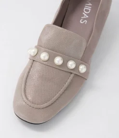 Outlet Gilded Pewter Shimmer Leather Heels Women Loafers