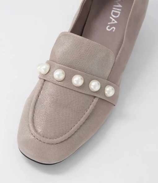 Outlet Gilded Pewter Shimmer Leather Heels Women Loafers