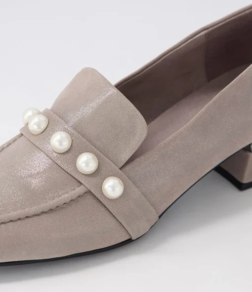 Outlet Gilded Pewter Shimmer Leather Heels Women Loafers