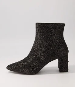 Cheap Glistin Black Jewel Fabric Ankle Boots Women Ankle Boots