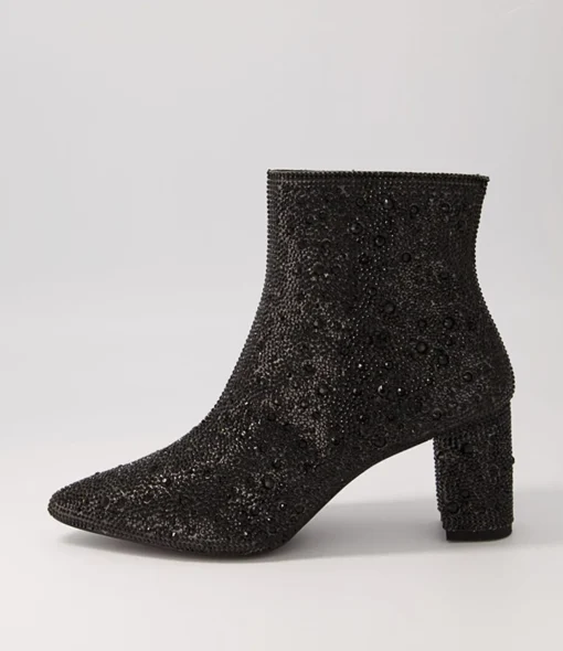 Cheap Glistin Black Jewel Fabric Ankle Boots Women Ankle Boots
