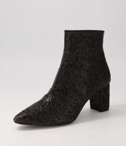 Cheap Glistin Black Jewel Fabric Ankle Boots Women Ankle Boots