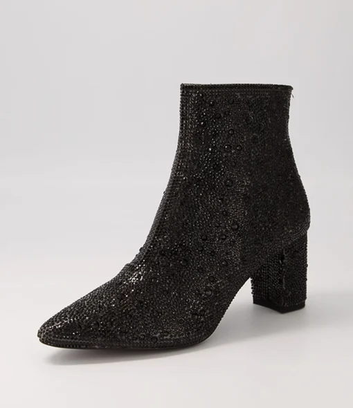Cheap Glistin Black Jewel Fabric Ankle Boots Women Ankle Boots